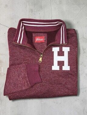 Harvard University Collegiate Marroon Mock Neck Varsity Patch 1\4 Zip Pullover